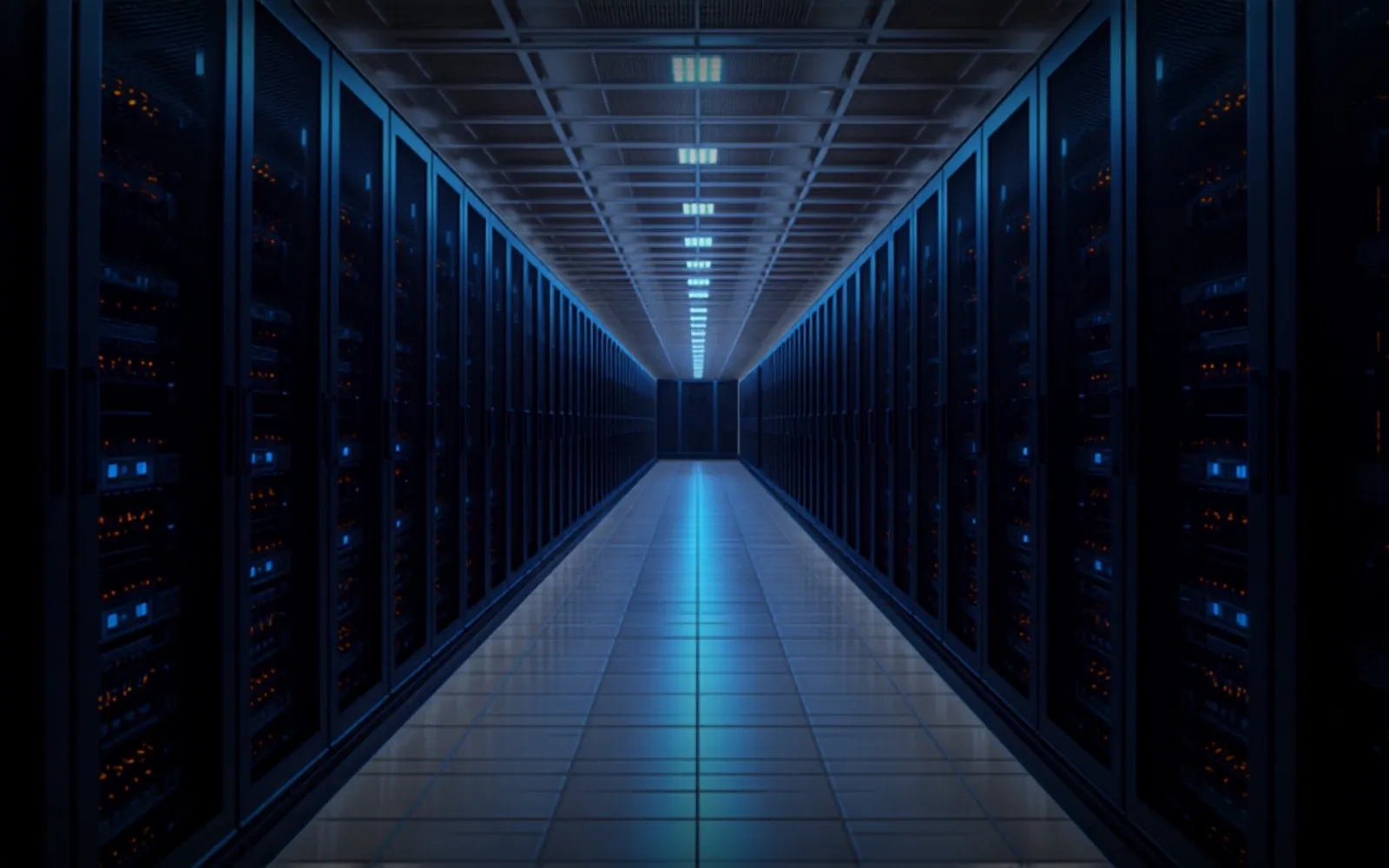 Illuminated data-center corridor